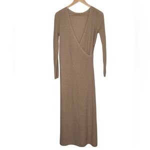 Cult Gaia Knit Wrap Maxi Dress Neutral Beige Long Sleeve Boho Minimalist